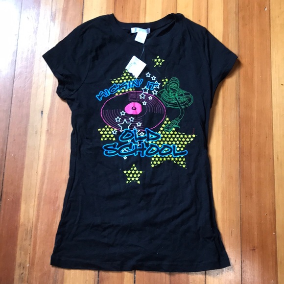 NWT Y2K Neon Kickin’ It Old School Graphic Top - Picture 1 of 4